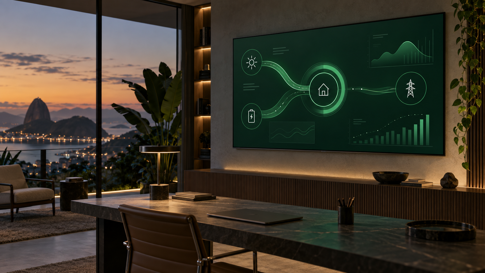Visualização conceitual de um painel de gestão de energia